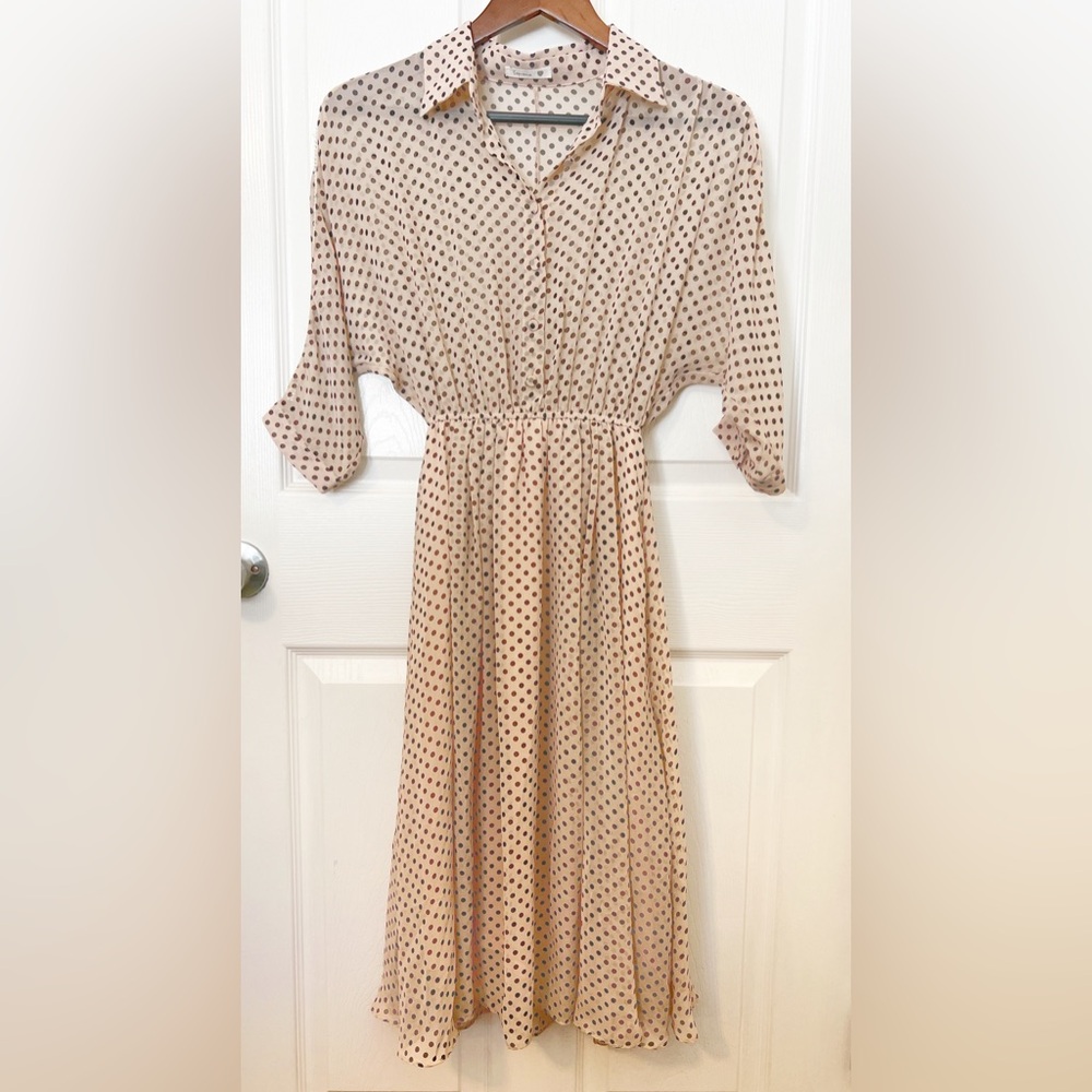 Soprano Sheer Polka Dot Midi Dress Lined Boho Cowgirl Festival Feminine Small